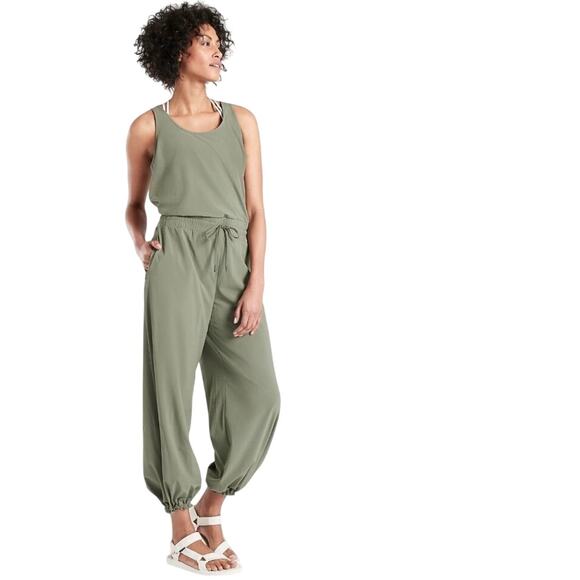 Athleta Green Revive Sleeveless Parachute Wide Leg Jumpsuit Size 4 - Picture 1 of 11